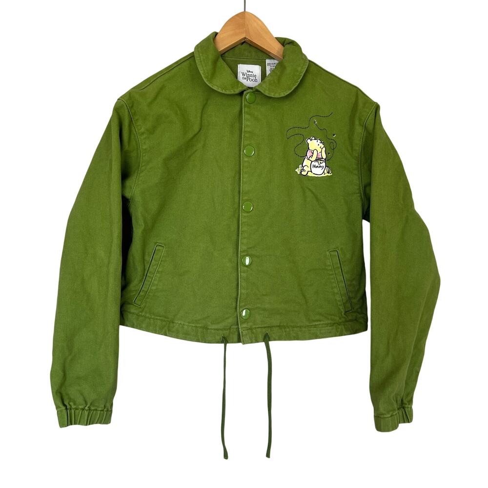 Winnie The Pooh Jacket Women's Size S Green Disney Parks Bear Honey Snap Buttons